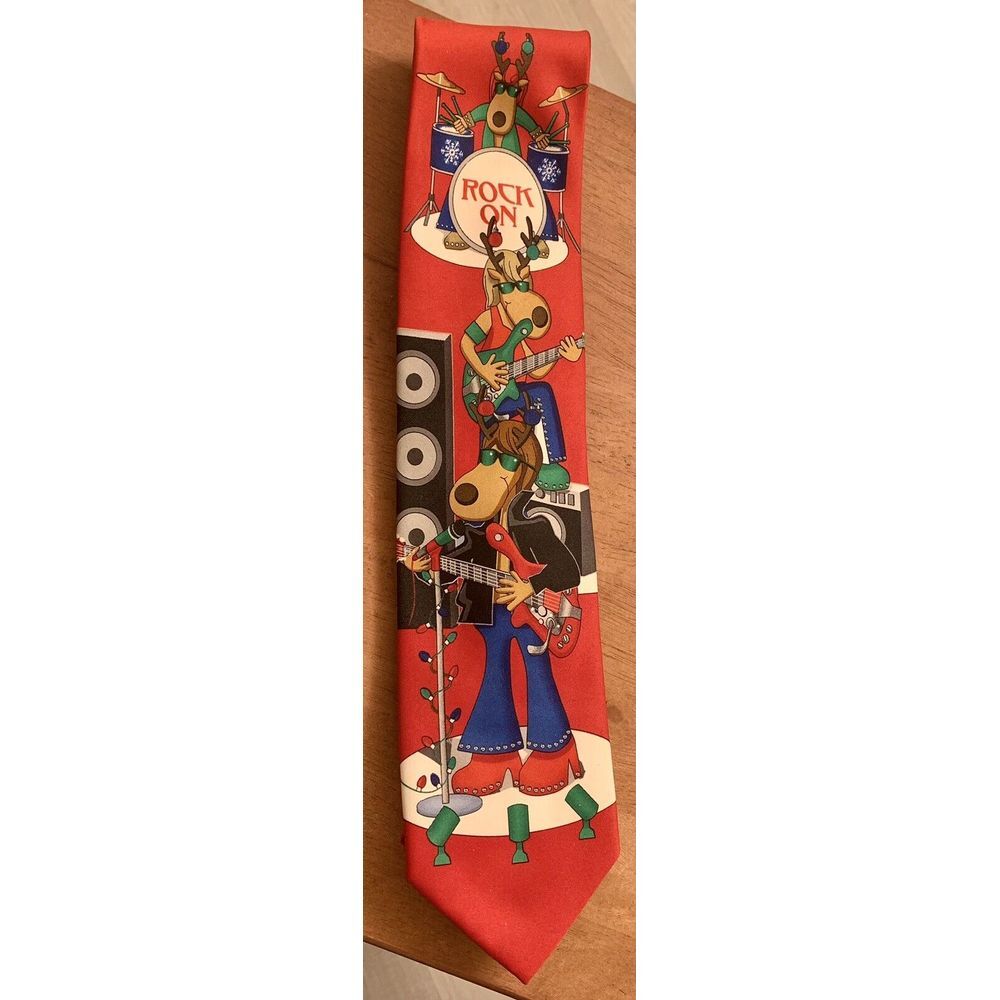 Yule‎ Tie Greeting Neck Tie Rock On Reindeer Hallmark 52" Overall Length